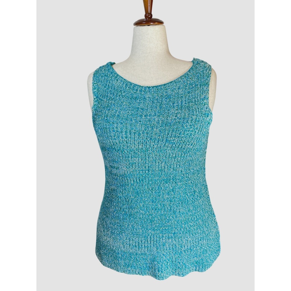 Cupio Womens XL Teal White Marled Knit Sleeveless Sweater Tank Top NWT